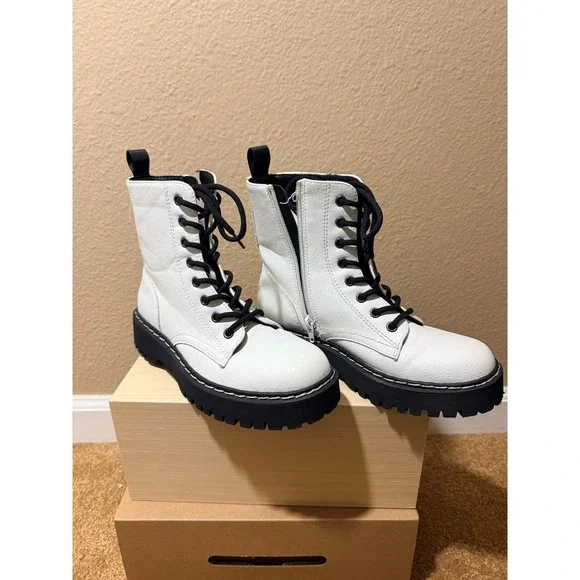 Sincerely Jules White Combat Boots Chunky Lug Sole Platform Vegan Side Zip sz 7 - Picture 2 of 7